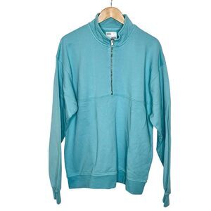 Colorful Standard Organic Quarter Zip Pullover Sweatshirt Teal Blue Mens XL